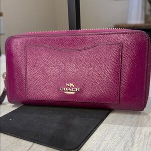 Coach Fuchsia Leather Zip Wallet